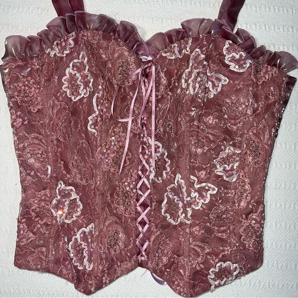 Women’s Babydoll Fairy Coquette Corset Size S Pink Girly Sequins Feminine Ballet - Picture 3 of 8